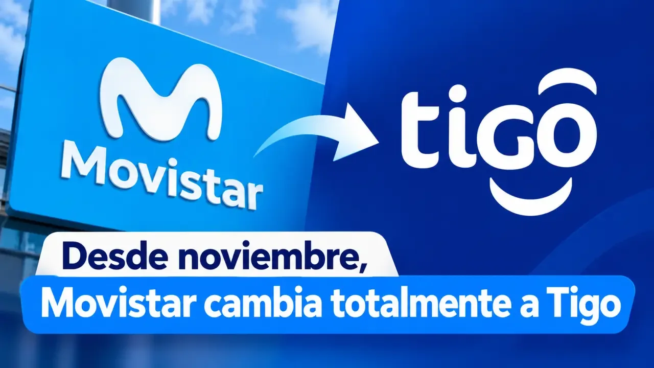 Antenas de telecomunicaciones y logotipos de operadores móviles en Colombia durante el proceso de unificación de marcas.