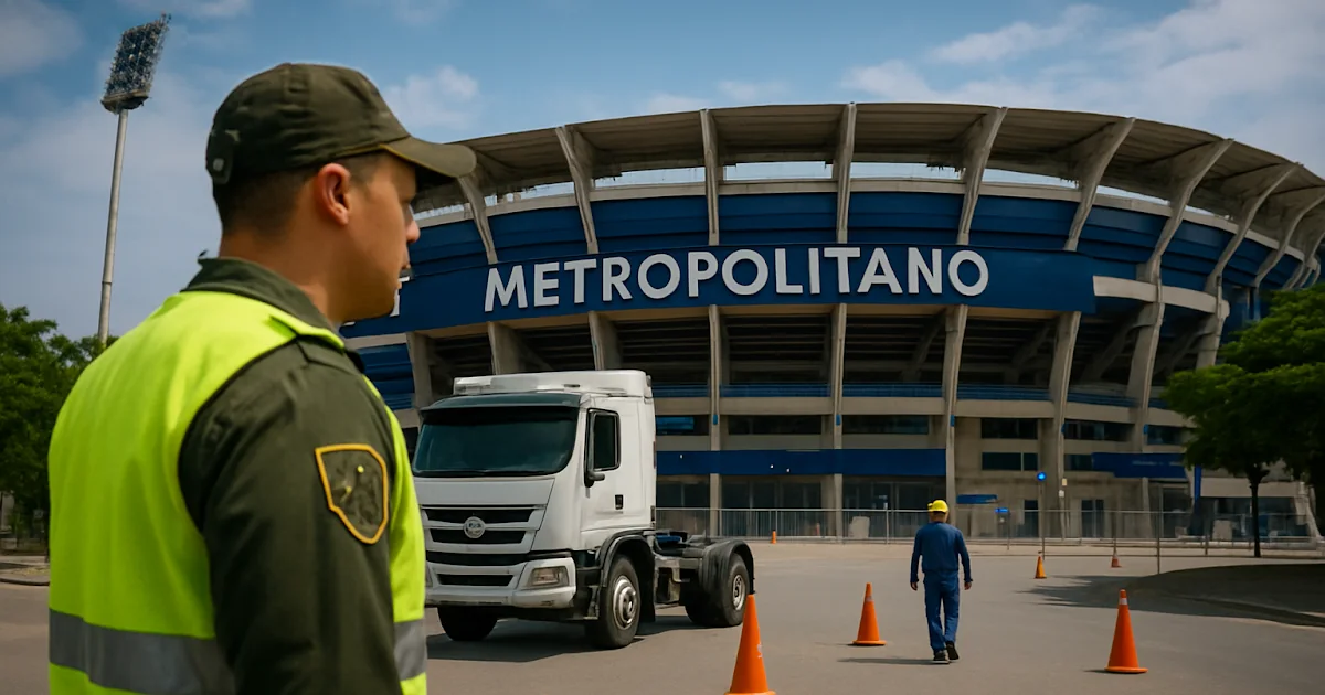 Panorámica del estadio Metropolitano de Barranquilla preparado para un evento deportivo internacional.