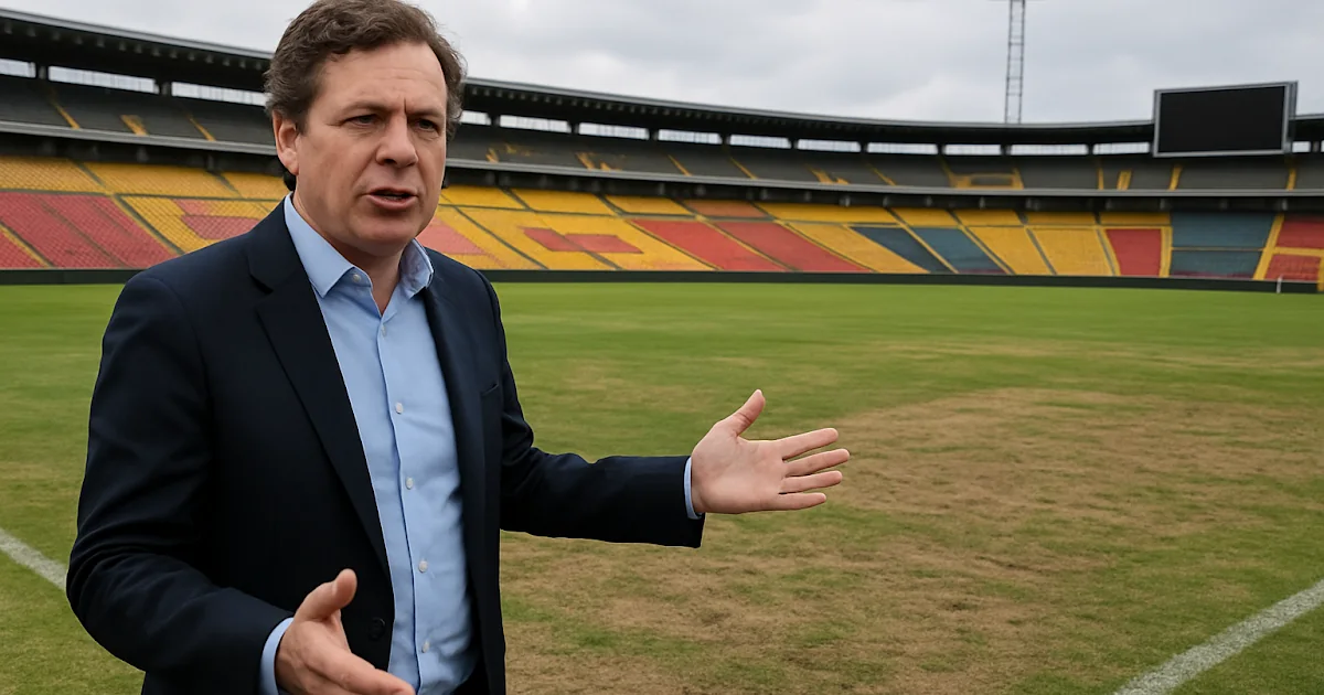 Vista general de la grama deteriorada en el estadio Nemesio Camacho El Campín de Bogotá.