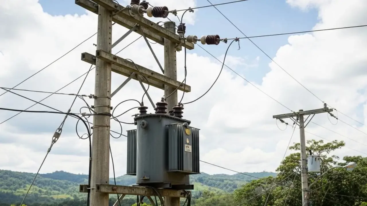 Central hidroeléctrica en Colombia durante un periodo de bajos niveles en los embalses por el fenómeno de El Niño.
