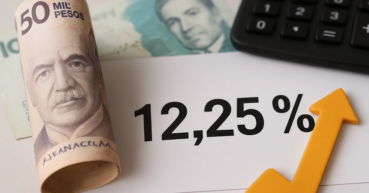 Billetes colombianos y calculadora sobre una mesa representando inversiones financieras en CDT.