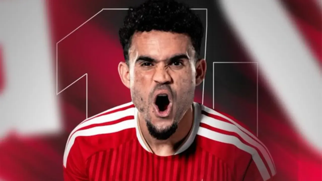 Luis Díaz festeja una anotación con el Bayern Múnich en la Champions League.